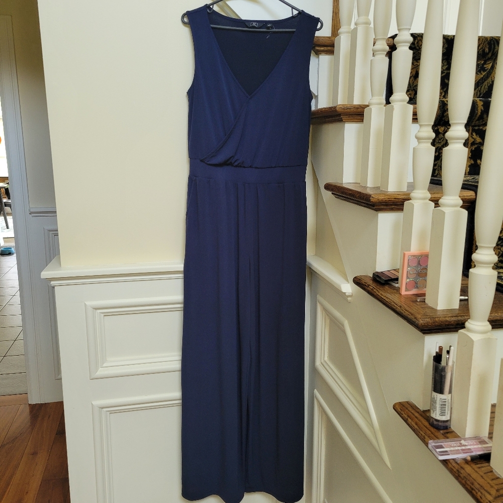 G BY GOULIANA NAVY BLUE JUMPSUIT S-M POCKETS AND SIDE SLIT